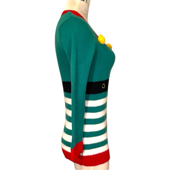Christmas Sweater Holiday Elf Green and Red - Picture 6 of 11